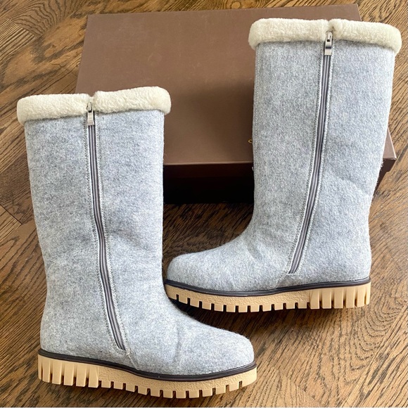 New in Box Azure Jarria Mid Calf Gray, Italian, Embroidered Wool Boots - Picture 3 of 7